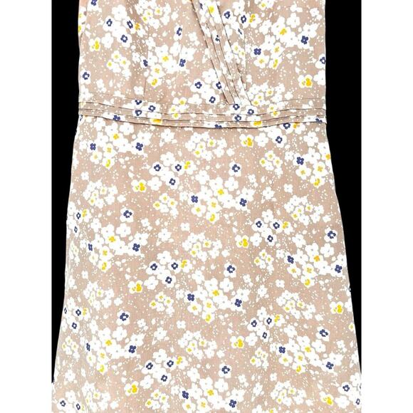 LL BEAN Women's Sleeveless V Neck Dress Linen Beige Floral Sz 6 Casual Beach - Picture 3 of 15